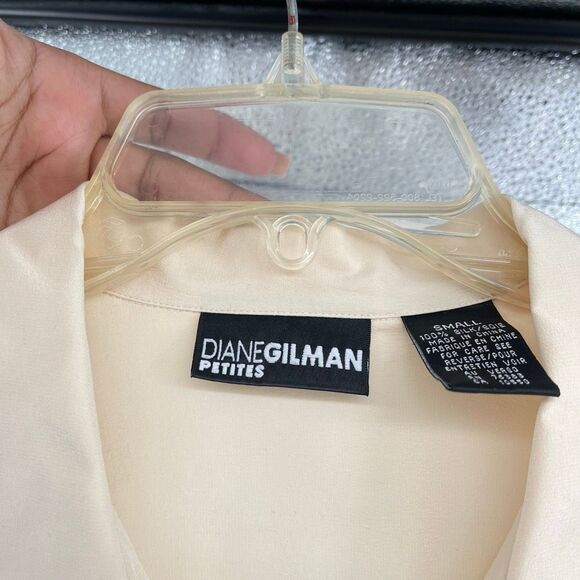 Diane Gilman Petite Women’s Cream 100% Silk Button Front Blouse Small Washable - Picture 12 of 14